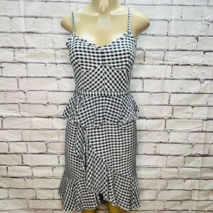 J. Crew Womens Black and White Gingham Spaghetti Strap Peplum Dress Size 4